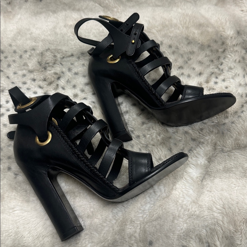 Salvatore Ferragamo Shyla Black Leather Cage Sandals Size 7 NWOB - Picture 3 of 9